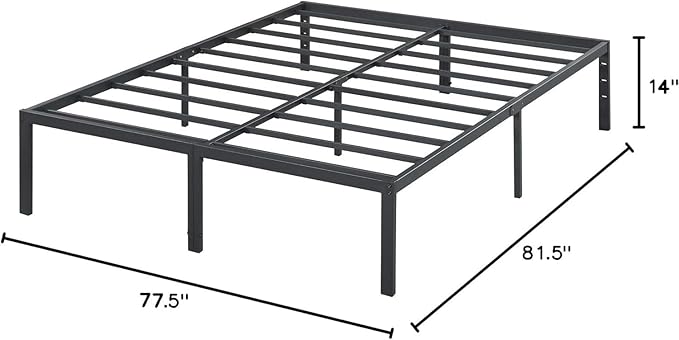 Olee Sleep 14 Inch Heavy Duty Steel Slat Anti-Slip Support, Easy Assembly Platform Bed Frame, Noise Free Steel Mattress Foundation, Maximum Storage, No Box Spring Needed, Black, King Size