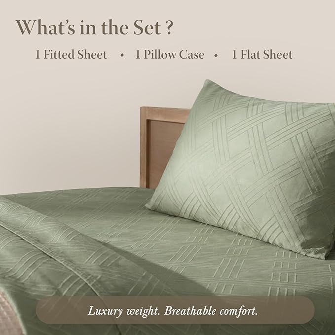 Threadmill Twin Sheets for Twin Mattress | 800 Thread Count Jacquard Celine Sage Green Sheets | 100% Cotton 3 Piece Bed Sheets | Extra Long Staple Cotton | Cotton Sheet with Elasticized Deep Pocket