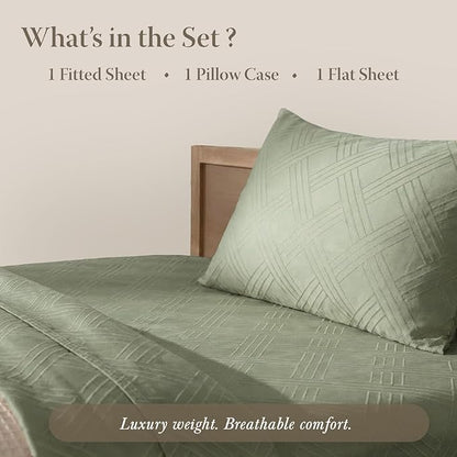 Threadmill Twin Sheets for Twin Mattress | 800 Thread Count Jacquard Celine Sage Green Sheets | 100% Cotton 3 Piece Bed Sheets | Extra Long Staple Cotton | Cotton Sheet with Elasticized Deep Pocket