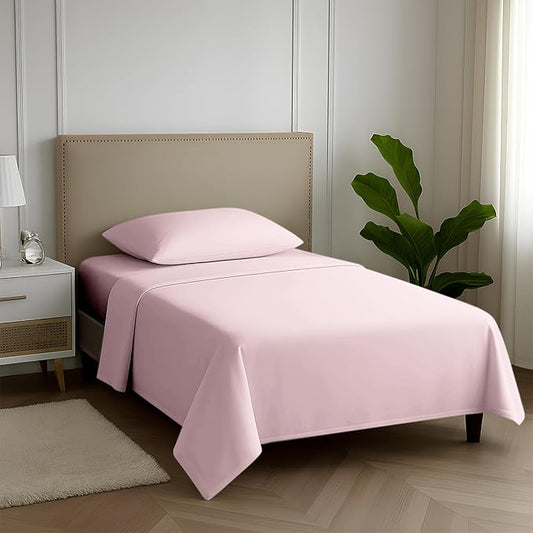 Carressa Linen 100% Egyptian Cotton Twin Sheets Set - 600 Thread Count Egyptian Cotton Luxury Twin Sheets (3 PC, Soft Blush), 16" Deep Pocket, Soft, Cooling, Sateen Weave College Dorm Room Bedding