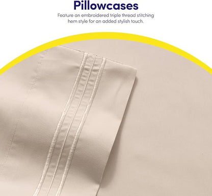 Supreme Collection Twin Sheet Set - 3 Piece Set, Beige Cream, Extra Soft, Elastic Corner Straps, Deep Pocket Sheets