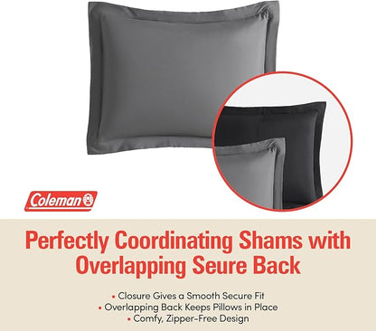 Coleman Twin Comforter Set Reversible Bed-in-a-Bag– Double-Sided Color Options, All-Season Comforter + Shams + Sheets – Perfect for Home, Cabin or Camp Use, Black/Gray