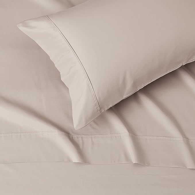 Amazon Basics Lightweight Super Soft Easy Care Wrinkle-Free Breathable Brushed Microfiber 3-Piece Bed Sheet Set with 14-Inch Deep Pockets, Twin, Taupe, Solid