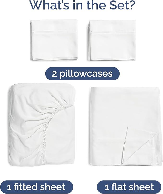 100% Rayon Derived From Bamboo - Bamboo Sheets King Size - Cooling Sheets for King - Ultra Soft, Breathable & Hotel Luxury Bedding - 1 Flat & 1 Fitted & 2 Pillowcases w/ 16 Inch Deep Pockets - White