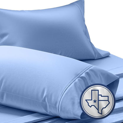 TEXAS LINEN CO. 100% Egyptian Cotton Standard/Queen Size Pillow Cases Set of 2-1000 Thread Count Pillow Cover - Breathable & Cooling Deep Blue Pillowcases Set of 2 for Standard/Queen Pillows