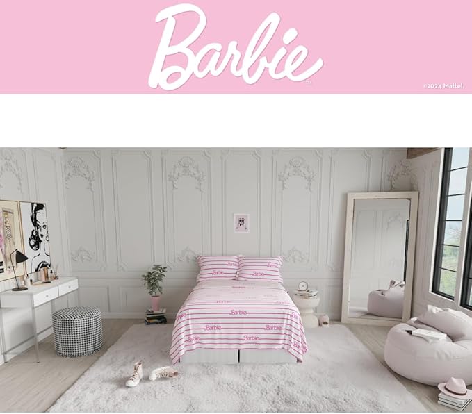 Collectibles Barbie Logo Bedding Super Soft Cozy Microfiber 4 Piece Full Sheet Set, (Officially Licensed Product) By Franco