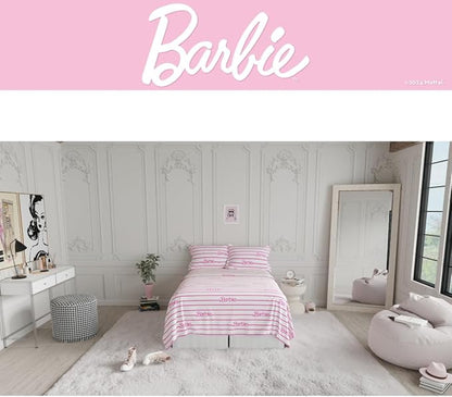 Collectibles Barbie Logo Bedding Super Soft Cozy Microfiber 4 Piece Full Sheet Set, (Officially Licensed Product) By Franco