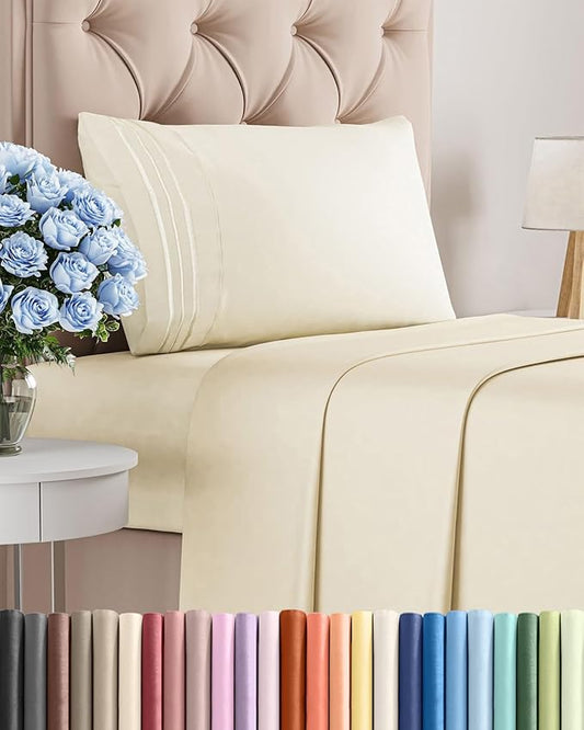 Twin XL Size 3 Piece Sheet Set - Comfy Breathable & Cooling Bed Sheets Set - Hotel Luxury Bedding for Women, Men, Kids, Teens, Boys & Girls - Deep Pockets, Soft, Wrinkle Free - Oeko-Tex - Off White