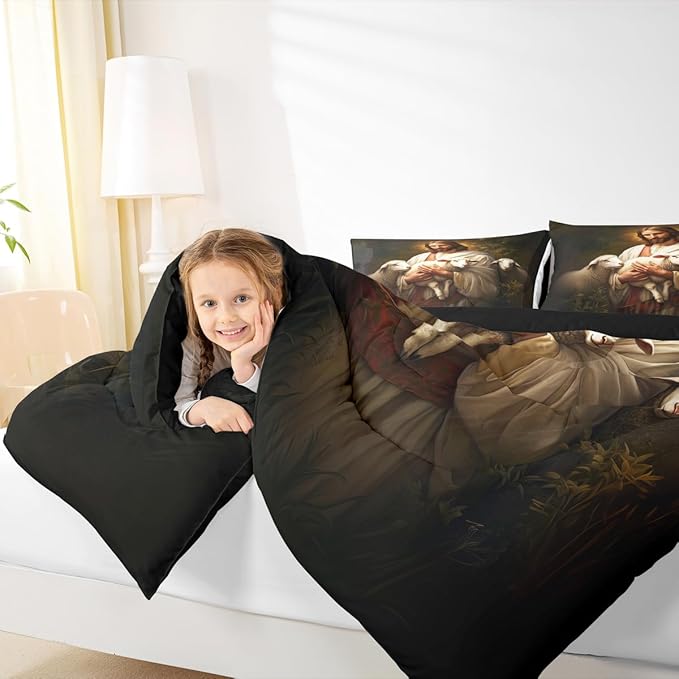 Castle Fairy Sheep Print Twin Size Comforter Set,Rustic Farmhouse Duvet Set Soft Bed Collection,Cute Animals Bedding Comforter for Boys Girls Bedroom,2 Pcs