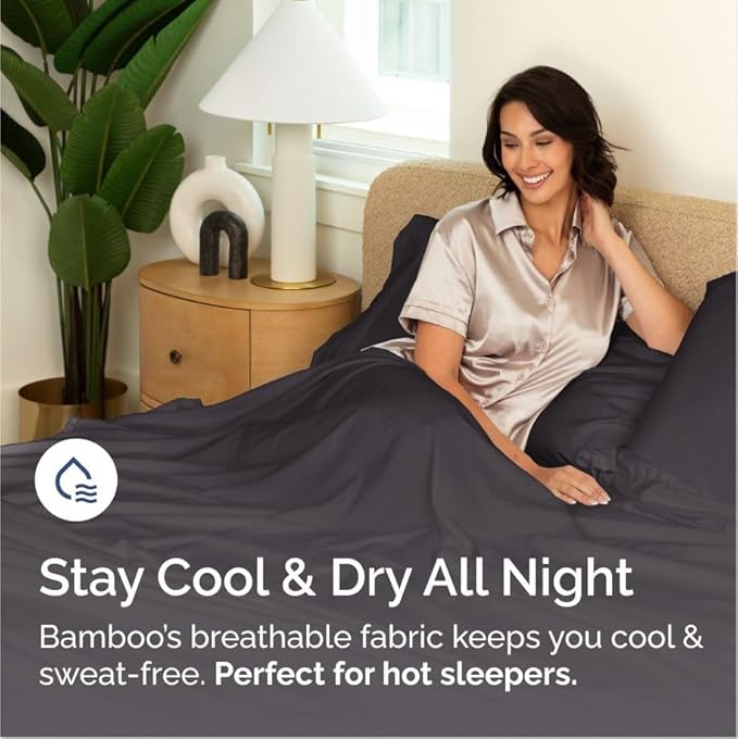 100% Rayon Derived From Bamboo - Bamboo Sheets Full Size - Cooling Sheets for Full - Soft, Breathable & Hotel Luxury Bedding - 1 Flat & 1 Fitted & 2 Pillowcases with 16 Inch Deep Pockets - Dark Grey