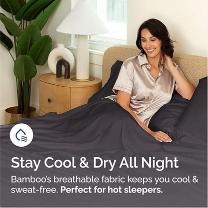 100% Rayon Derived From Bamboo - Bamboo Sheets Full Size - Cooling Sheets for Full - Soft, Breathable & Hotel Luxury Bedding - 1 Flat & 1 Fitted & 2 Pillowcases with 16 Inch Deep Pockets - Dark Grey
