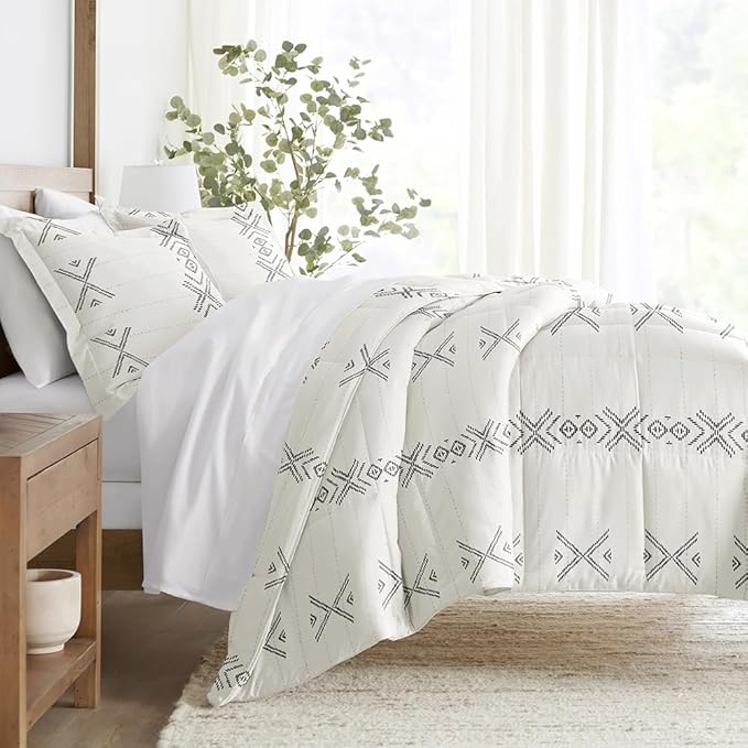 LINENS & HUTCH Comforter Set Patterned Microfiber All Season Down-Alternative Ultra Soft Bedding in Urban Stitch - Twin/TwinXL Urban Stitch Gray