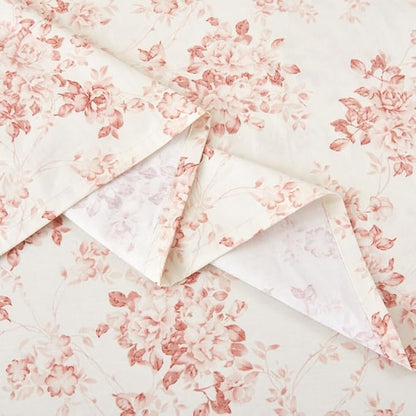 DAUAOTO 100% Cotton Sheets Set Twin Size Printed Bedding Sets, Up to 14" Deep Mattress, Toile Rose Floral Pattern Bedlinen Set, Pale Red