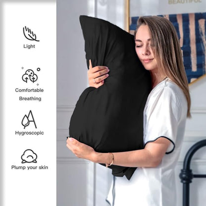Silk Pillow Cases 2 Pack,Soft Breathable and Sliky Queen Size Pillow Cases Set of 2,Natural Mulberry Silk Pillowcase Set of 2 for Hair and Skin with Hidden Zipper (Black,20"X 30",2pcs)