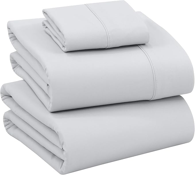 RUVANTI 100% Cotton Sheets – Twin Size Percale Bedding, Cooling & Breathable, Durable with a Crisp, Soft & Comfortable Feel, 16" Deep Pocket, 3-Piece Set, Quiet Gray