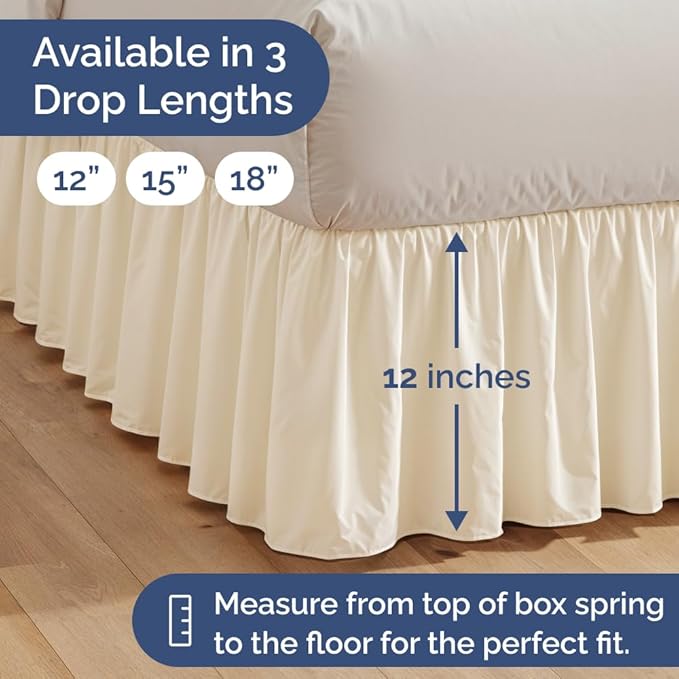 Bedskirt Full Size Ruffle - 12 inch Drop Dust Ruffle Bed Skirt with Platform - Ultra-Soft, Easy Fit, Premium Hotel Quality - Wrinkle, Fade & Shrink Resistant - For Women, Men, Kids & Teens - Off White