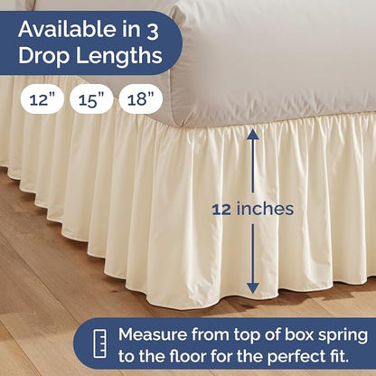 Bedskirt Full Size Ruffle - 12 inch Drop Dust Ruffle Bed Skirt with Platform - Ultra-Soft, Easy Fit, Premium Hotel Quality - Wrinkle, Fade & Shrink Resistant - For Women, Men, Kids & Teens - Off White