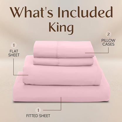 Utopia Bedding King Size Sheet Set – 4 Piece Bed Sheets, Soft and Breathable Microfiber, Includes 1 Fitted Sheet, 1 Flat Sheet and 2 Pillowcases – Oeko Tex (Crystal Pink)