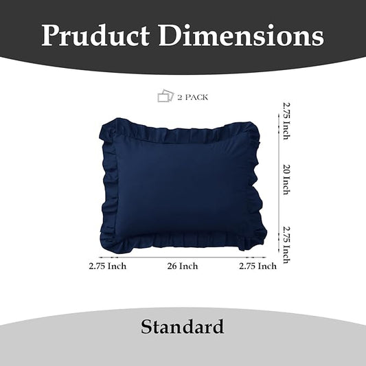 Ruffle Pillow Cases Standard Size Set of 2 –Soft Wrinkle Resistant Brushed Microfiber Ruffled Pillowcases –Envelope Pillow Shams Cover Festive Gift for Hotels,Guest Rooms 20x26 Inch (Navy Blue)