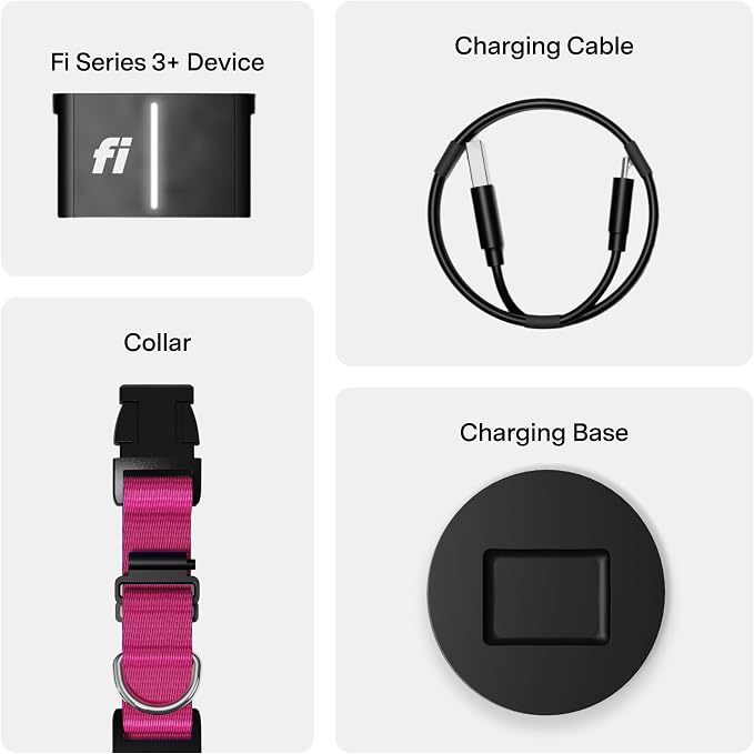 Fi Series 3+ GPS + Health Dog Collar, Pink, Small, 12-Month Membership | Smart GPS dog collar with live tracking, health & behavior, Escape Alerts, LED light. Waterproof and Apple Watch compatible.