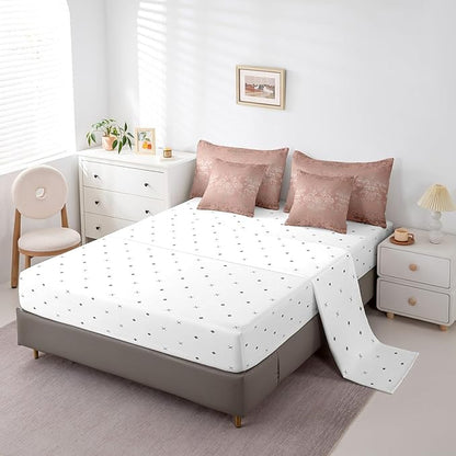 Erosebridal Gothic Damask Bed in a Bag King Size Comforter Set 7 Pieces,Exotic Moth Bedding Sets Light Pink Victorian Floral Goth Sheet Set with Comforter
