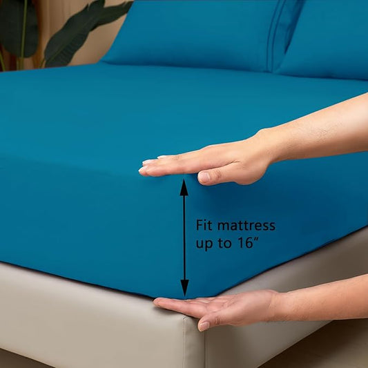 Mejoroom Twin Sheet Set - Hotel Collection Twin Sheets - Bedding Sheets & Pillowcases with Deep Pocket Fitted Sheet, Breathable, Wrinkle & Fade Resistant - 3 Piece(Peacock Blue)
