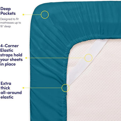 1500 Supreme Collection Twin Sheet Sets Teal - 3 Piece Bed Sheets and Pillowcase Set for Twin Mattress - Extra Soft, Elastic Corner Straps, Deep Pocket Sheets, Twin Teal