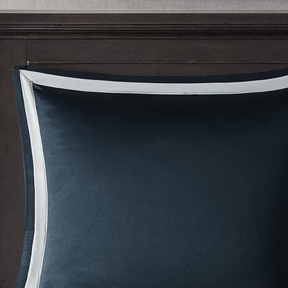 Madison Park Odette Cozy Comforter Set Jacquard Damask Medallion Design - Modern All Season, Down Alternative Bedding, Shams, Decorative Pillows, Cal King(104 in x 92 in), Navy 8 Piece