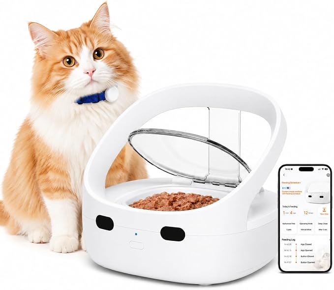 Smart Pet Feeder RFID Bluetooth, Wet & Dry Food Compatible, 400ML Capacity | RFID Cat Feeder, Multi-Cat Feeding, Wet & Dry Food Bowl, Dual Ice Packs, Portion Control, Removable Bowl