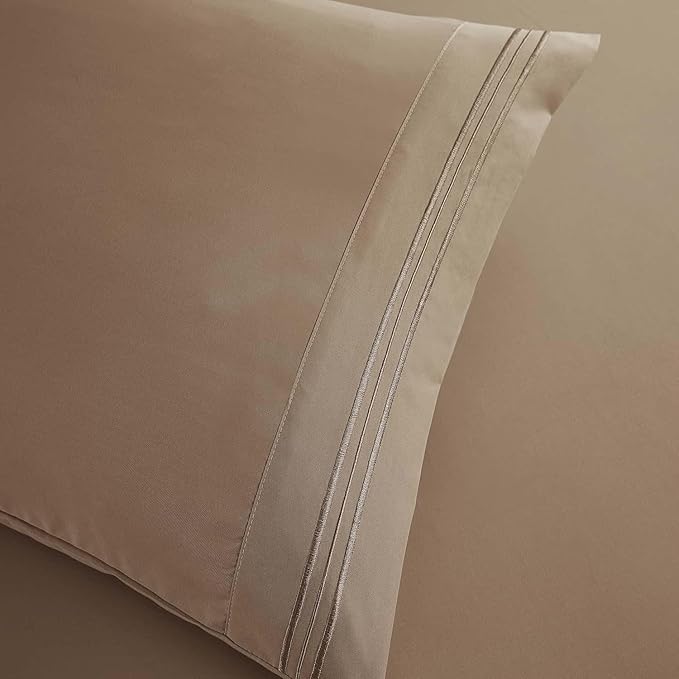 Clara Clark Full Sheets, 6 Piece Set - Hotel Luxury Bed Sheets, Super Soft Bedding Set, Full Size, Taupe Sand