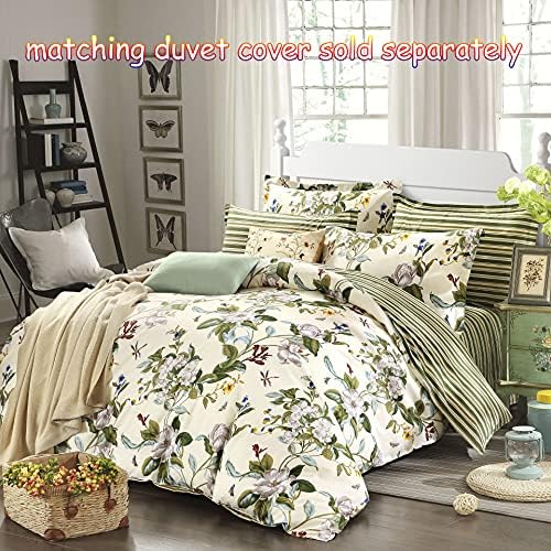 FADFAY Floral Sheets Twin XL 100% Cotton 600 TC White Flower and Green Leaves Bedding Dorm Room Extra Long Bed Sheet Countryside Bed Sheet Soft Hypoallergenic Deep Pocket Sheet 17.5,Beige