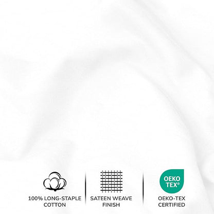 Feather & Stitch 500 TC King Size Damask Bed Sheet Set, 100% Cotton Soft Breathable Bedsheets, 4 Piece 18" Deep Pockets Sateen Weave Striped Bedding Mattress Resort Hotel Luxury- (Solid White)