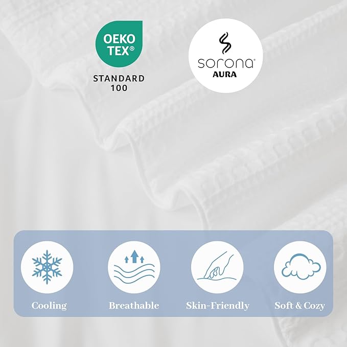 Amélie Home Waffle Cooling Comforter Twin Size, Q-Max 0.45 Reversible Lightweight Cooling Blanket for Hot Sleepers, Breathable Bedding for Night Sweats, 68"x90", White