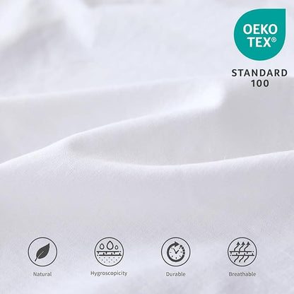 BISELINA French Linen Wrap Around Bed Skirt with Pleated Corner 14-Inch Tailored Drop Natural Flax Cotton Blend Basic Soft Cozy (14" Queen, White)
