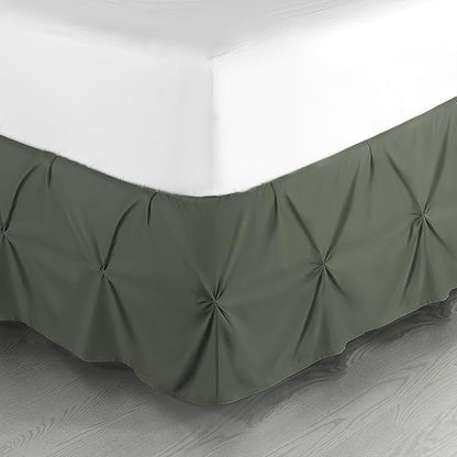 Nestl Olive Green Bed Skirt Cal King Size, Pinch Pleat Cal King Bed Skirt, 14" Inch Drop Cal King Bedskirt Hotel Quality Bed Skirts Microfiber Bedskirt for Cal King Bed, Olive Green Cal King Bed Skirt