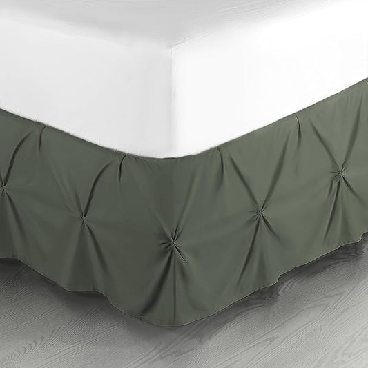 Nestl Olive Green Bed Skirt Cal King Size, Pinch Pleat Cal King Bed Skirt, 14" Inch Drop Cal King Bedskirt Hotel Quality Bed Skirts Microfiber Bedskirt for Cal King Bed, Olive Green Cal King Bed Skirt
