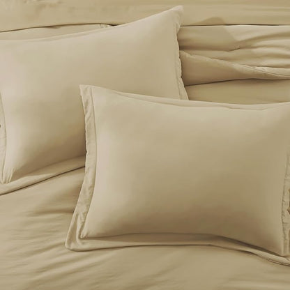 WRENSONGE Queen Comforter Set- 7 Pieces Soft Taupe Bed in a Bag Queen Size with Fitted Sheet, Flat Sheet, 2 Pillow Shams, and 2 Pillowcases- Khaki Bedding Sets for All Season