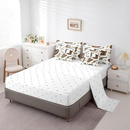 Erosebridal Cowboy Hat Men Comforter Set 7 Piece Bed in a Bag Twin,Cowboy Boots Bedding Sets Hunting Western Decor Sheet Set with Comforter