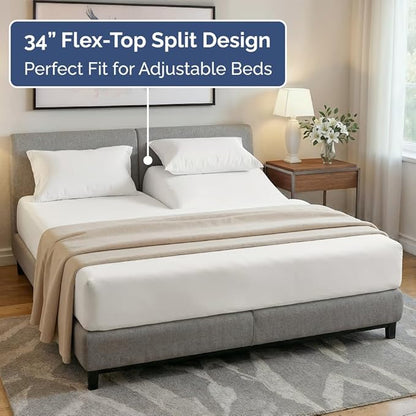 Flex Top Split Head King 4 Piece Sheet Set - Comfy Breathable & Cooling Bed Sheets Set - Hotel Luxury Bedding for Women, Men, Kids, Teens, Boys & Girls - Deep Pockets, Soft, Oeko-Tex - Antique White