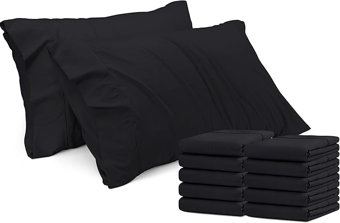 Utopia Bedding Standard Pillow Cases - 12 Pack - Envelope Closure - Soft Brushed Microfiber Fabric - Shrinkage and Fade Resistant Pillow Covers Standard Size 20 X 26 Inches (Standard, Black)