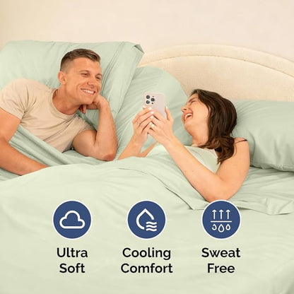 Flex Top Split Head King 4 Piece Sheet Set - Comfy Breathable & Cooling Bed Sheets Set - Hotel Luxury Bedding for Women, Men, Kids, Teens, Boys & Girls - Deep Pockets, Soft, Oeko-Tex, Light Sage Green