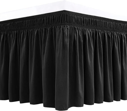 Biscaynebay Wrap Around Bed Skirts for Queen Beds Short Drop of 12", Black Adjustable Elastic Dust Ruffles Easy Fit Wrinkle Resistant Silky Luxurious Fabric Machine Washable