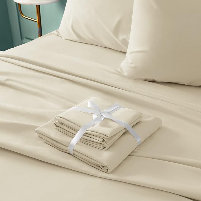 BYSURE 6 Pieces Bed Sheets Set(King, Cream/Beige) - Hotel Luxury Super Soft 1800 Thread Count 100% Microfiber Sheets with Deep Pockets, Wrinkle & Fade Resistant