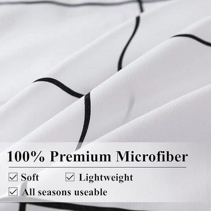 Andency White Grid Comforter Set Full(79x90Inch), 3 Pieces (1 Plaid Comforter and 2 Pillowcases) White Plaid Comforter Set, Lightweight Polyester Gingham Geometric Comforter Bedding Set