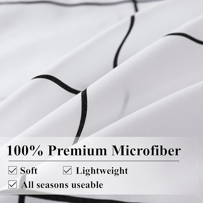 Andency White Grid Comforter Set Queen(90x90Inch), 3 Pieces (1 Plaid Comforter and 2 Pillowcases) White Plaid Comforter Set, Lightweight Polyester Gingham Geometric Comforter Bedding Set