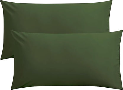 FLXXIE King Pillow Cases Set of 2, Soft Microfiber Pillow Covers with Envelope Closure, Wrinkle, Fade and Stain Resistant Pillowcases, 20x36, Olive Green