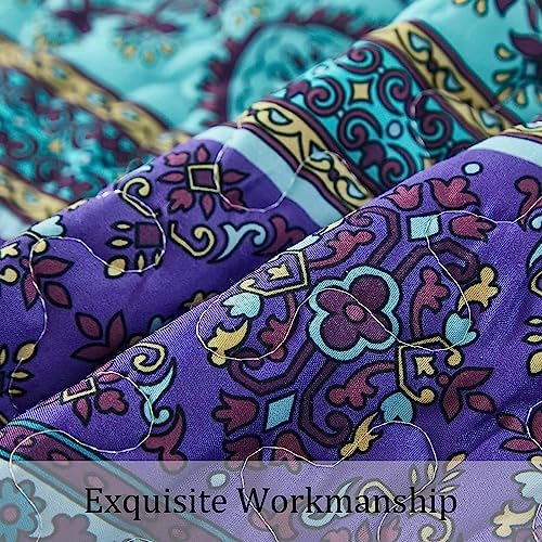 WONGS BEDDING Boho Full Quilt Bedding Set, 3 Pieces Soft Bedspread, Blue