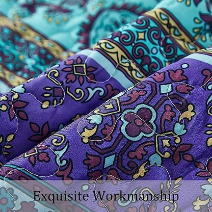 WONGS BEDDING Boho Full Quilt Bedding Set, 3 Pieces Soft Bedspread, Blue