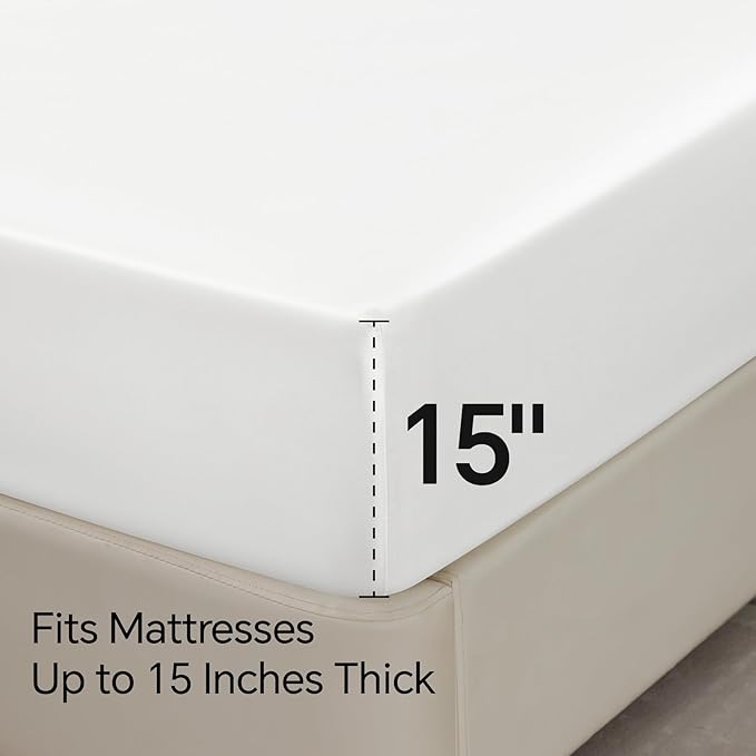 BEDELITE Satin Sheets Full Size Bed Set, Luxury Soft White Silky Sheet for Hair and Skin, Similar to Silk Bed Sheets Set 4 Pieces with 1 Deep Pocket Fitted Sheet, 1 Flat Sheet, and 2 Pillowcases