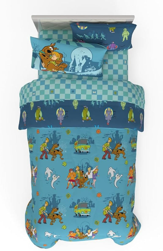 Franco Scooby Doo Scoobtober Bedding 5 Piece Super Soft Reversible Comforter and Sheet Set with Sham, Twin, (Officially Licensed Product)